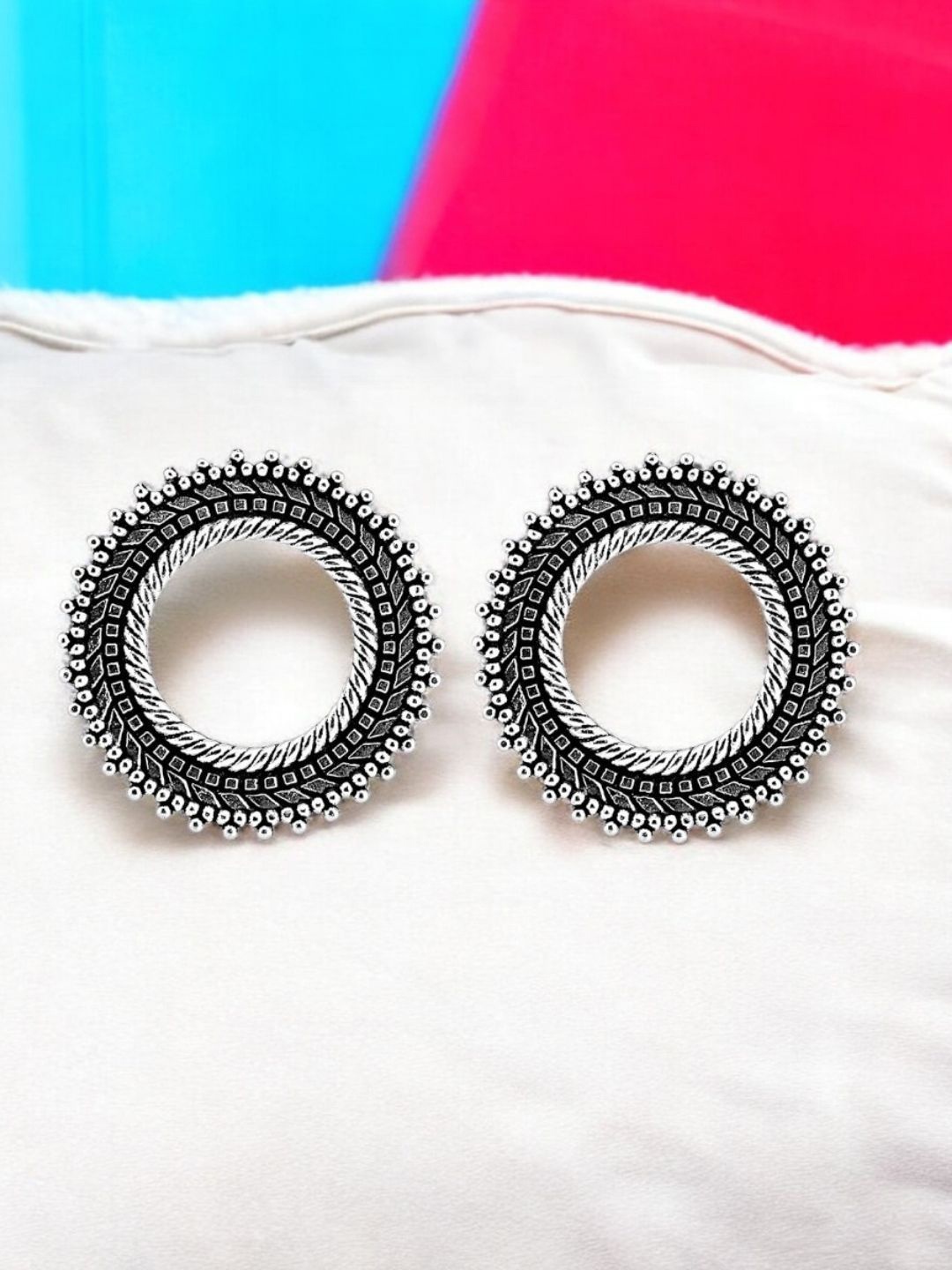 

Sangria Silver-Plated Oxidized Circular Shape Earrings