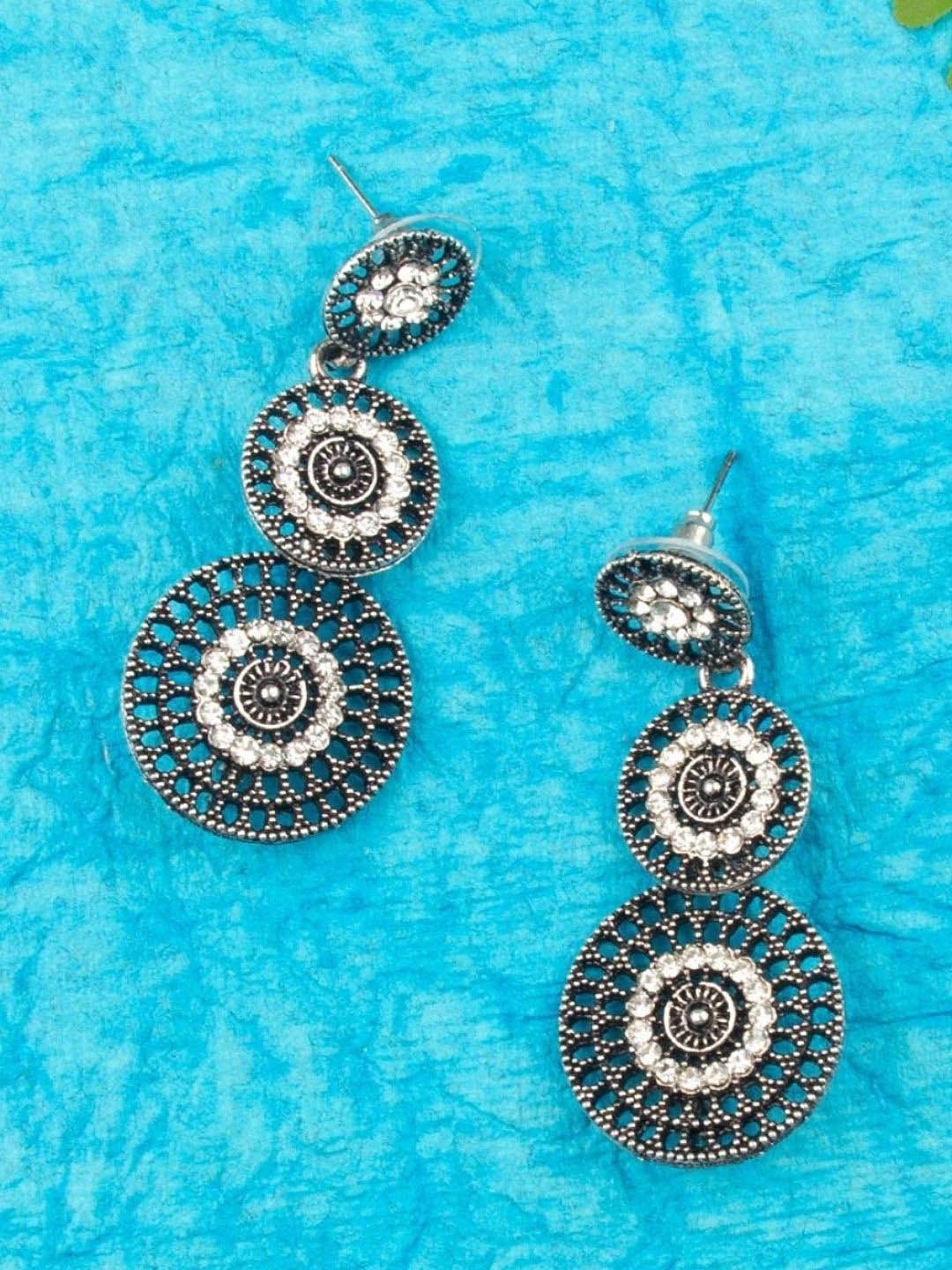 

Sangria Silver-Plated Circular Shaped Filigree Earrings