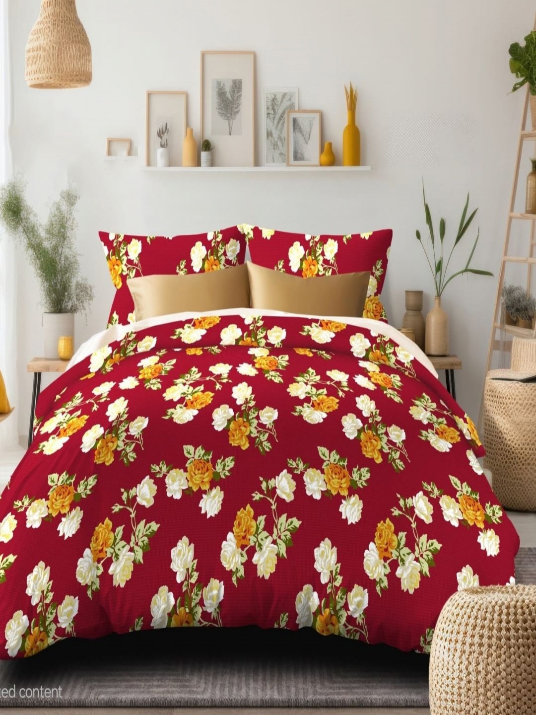 

Siroki Bond Red & Yellow Floral 210 TC Queen Bedsheet with 2 Pillow Covers