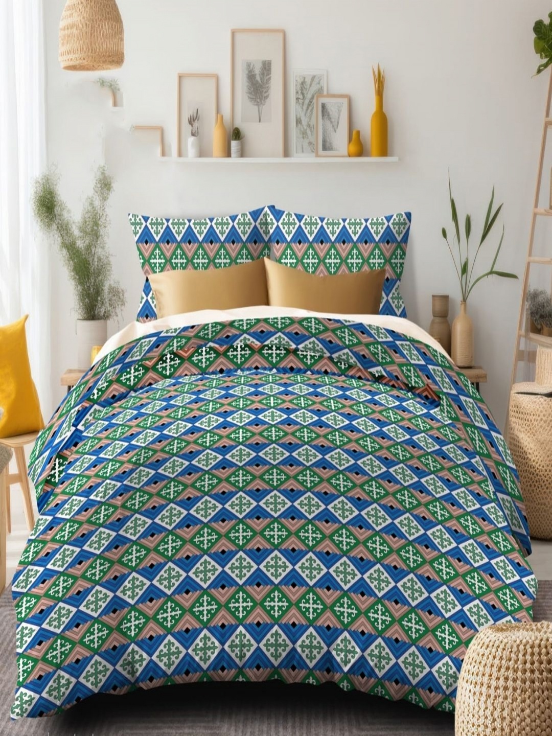 

Siroki Bond Teal & Brown Geometric 180 TC Single Bedsheet with 1 Pillow Covers