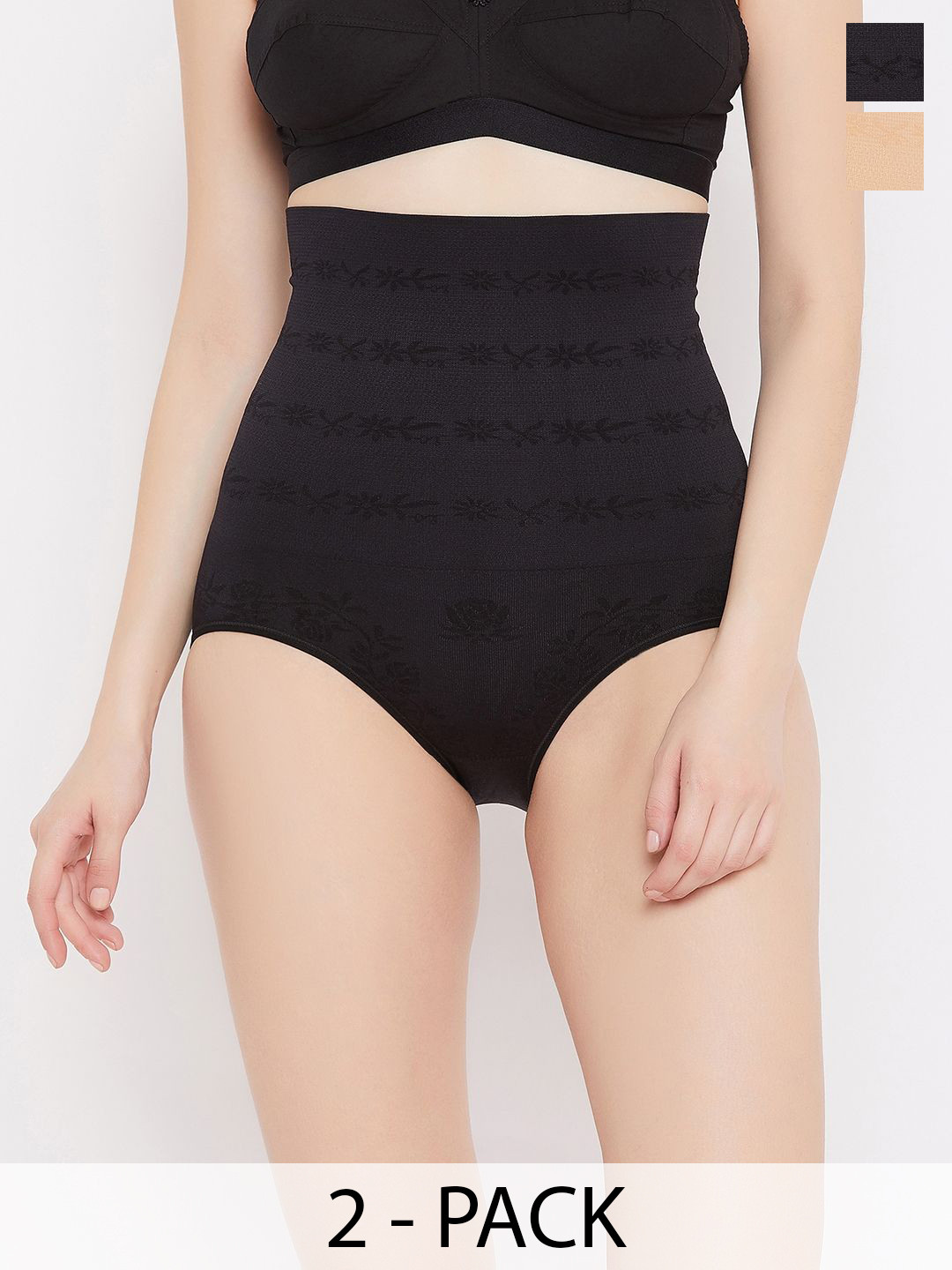 

HOT BEES Pack Of 2 Assorted High-Waist Seamless Tummy Tucker Shapewear