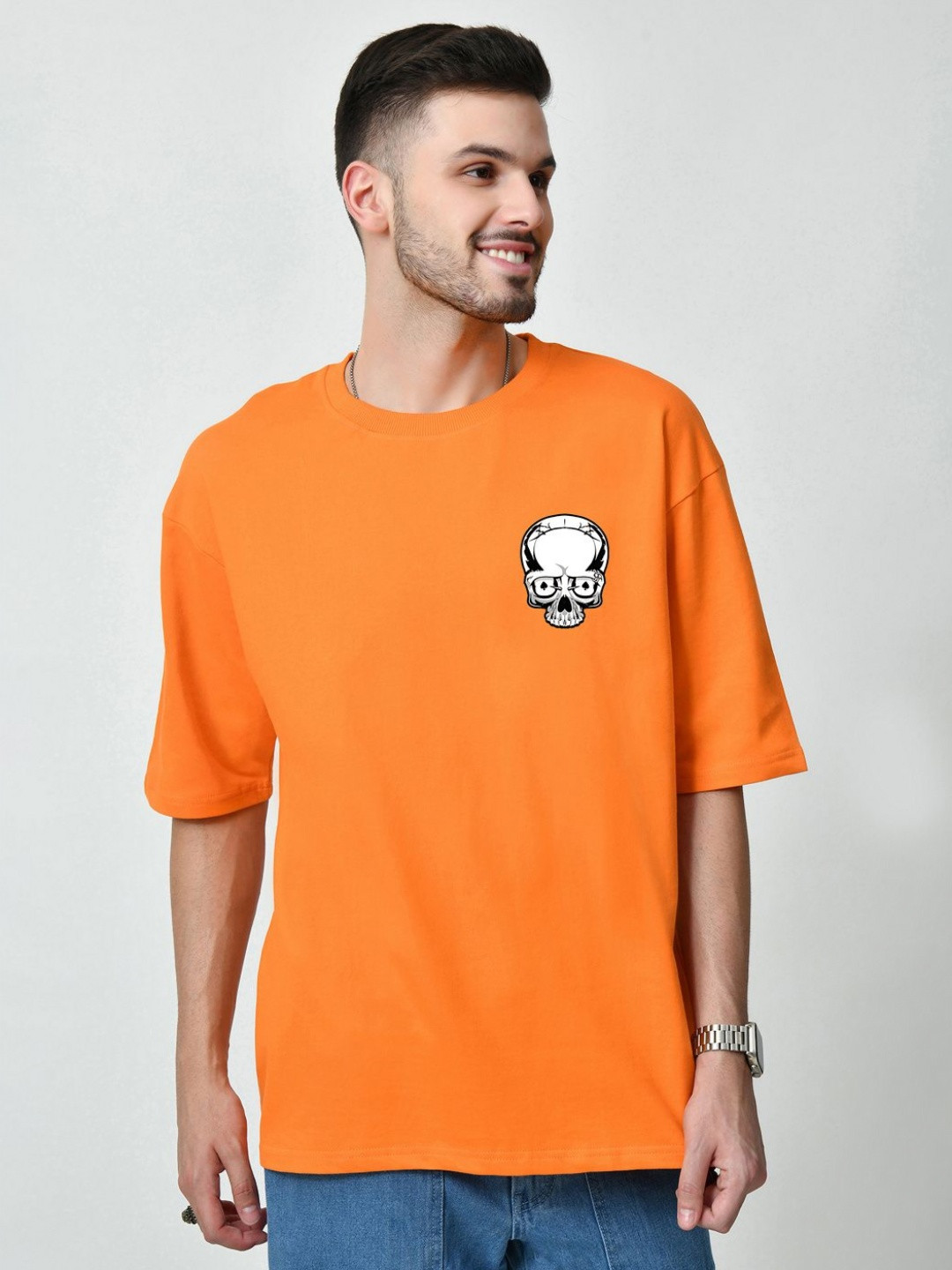 

EKSDEE Men Typography Printed Round Neck Cotton Oversized T-shirt, Orange