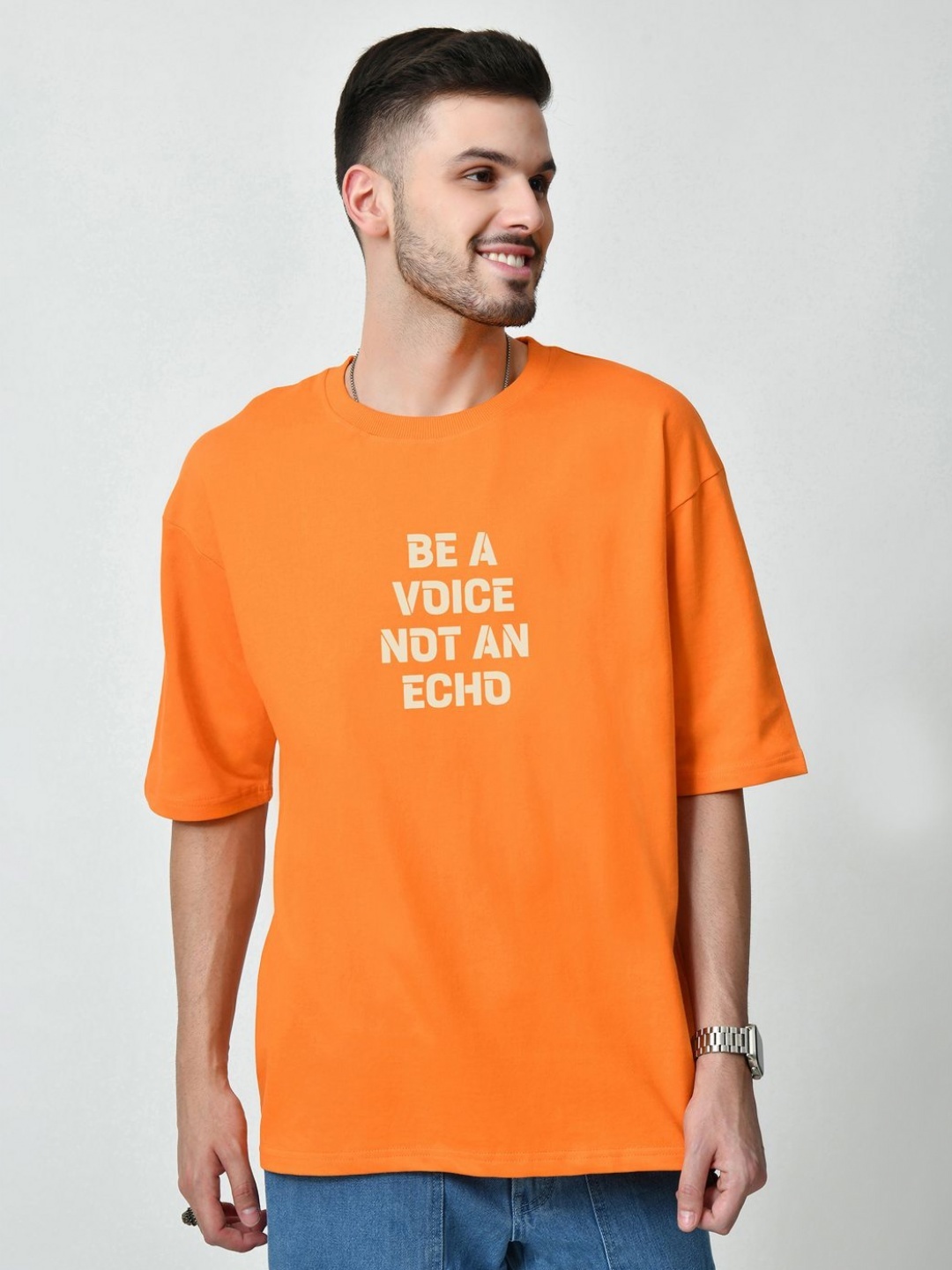 

EKSDEE Men Graphic Printed Round Neck Cotton Relaxed Fit T-shirt, Orange