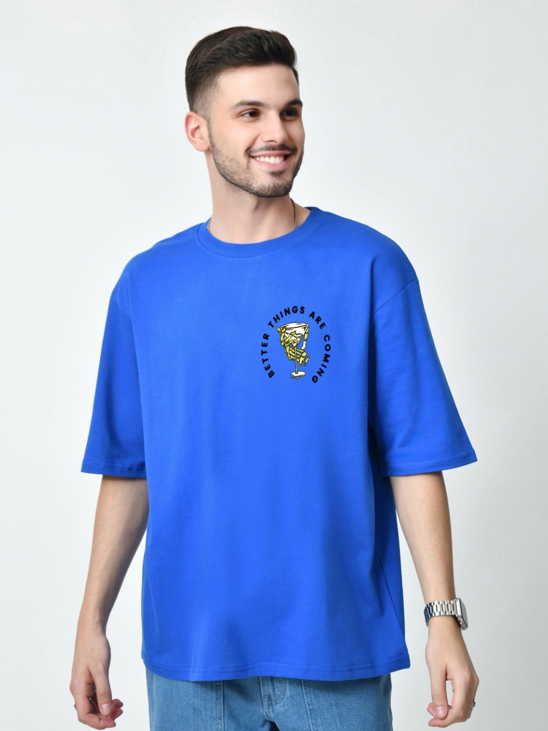 

EKSDEE Men Graphic Printed Round Neck Cotton Relaxed Fit T-shirt, Blue