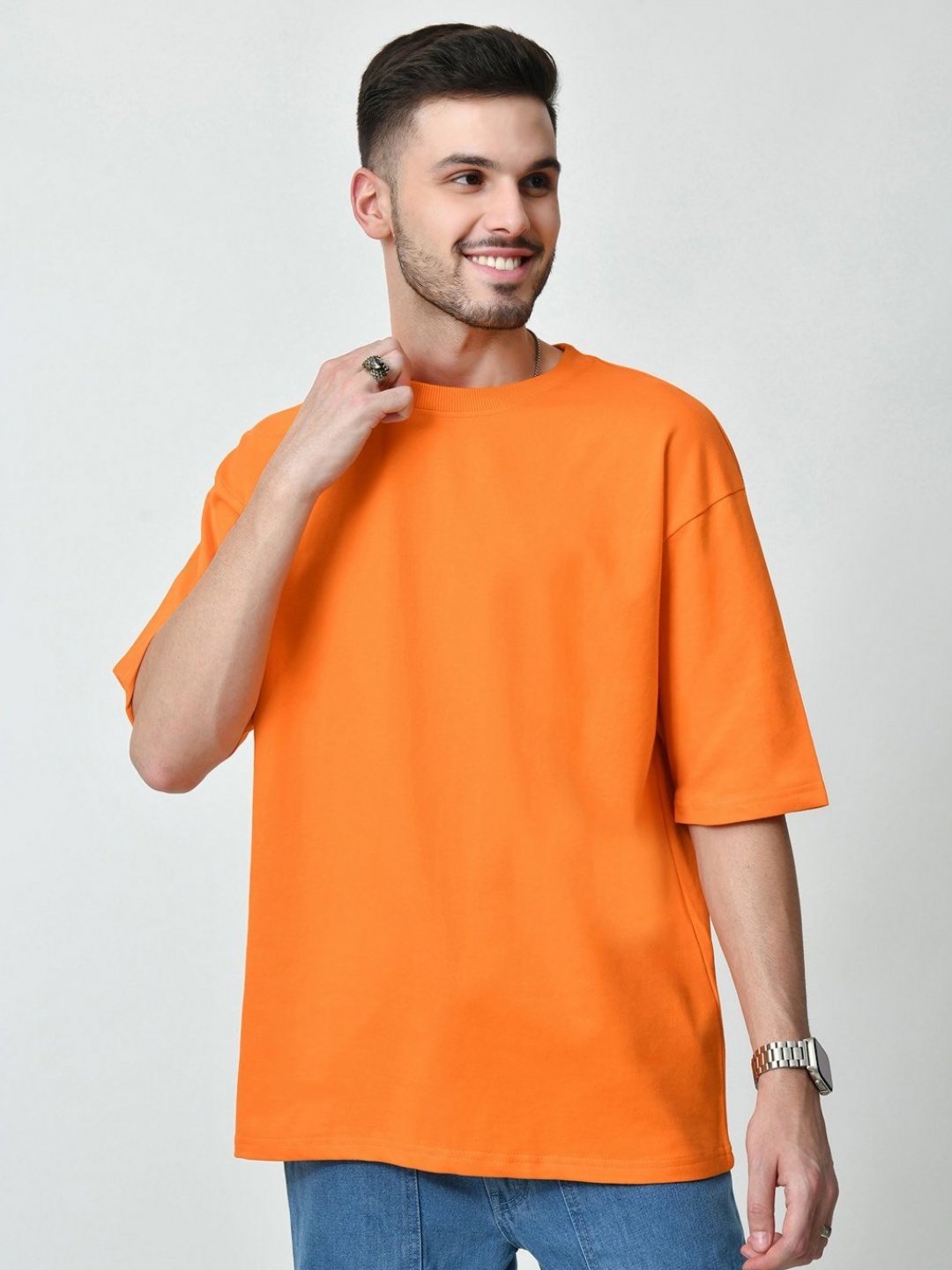 

EKSDEE Typography Printed Round Neck Cotton Oversized Fit T-shirt, Orange