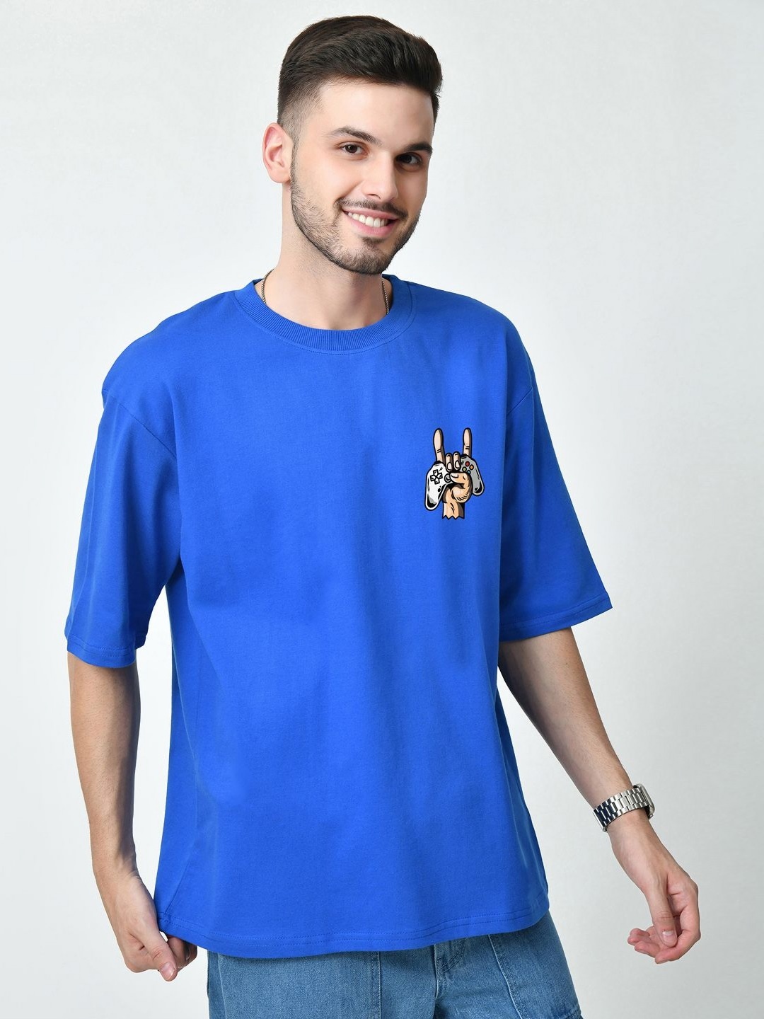 

EKSDEE Men Graphic Printed Round Neck Cotton Relaxed Fit T-shirt, Blue