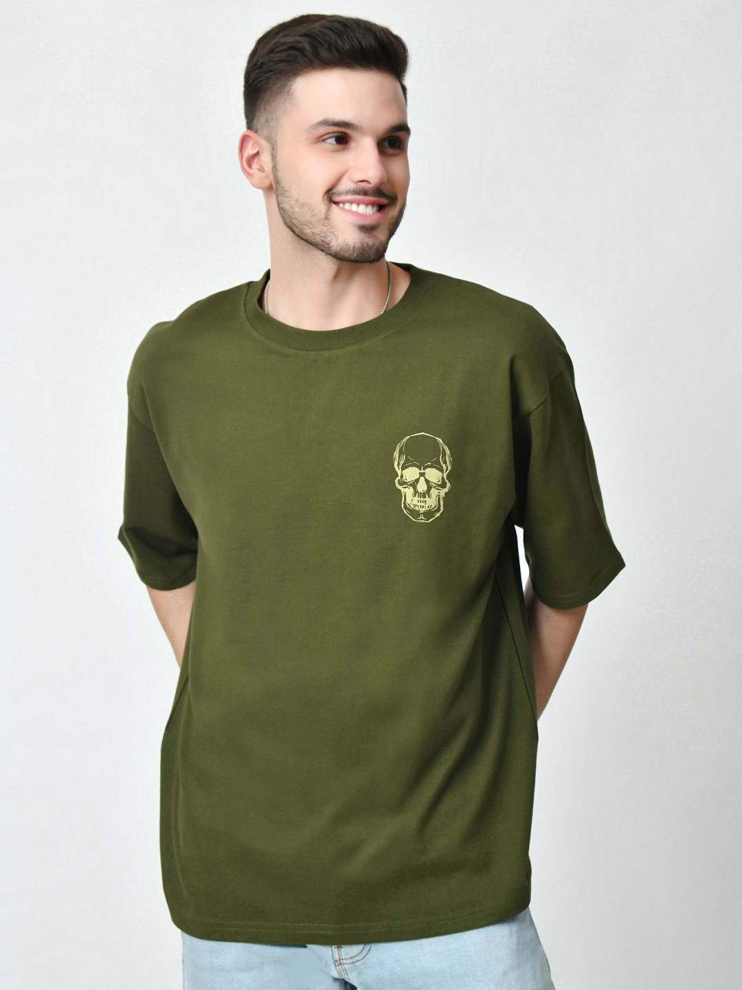 

EKSDEE Men Graphic Printed Round Neck Cotton Relaxed Fit T-shirt, Olive