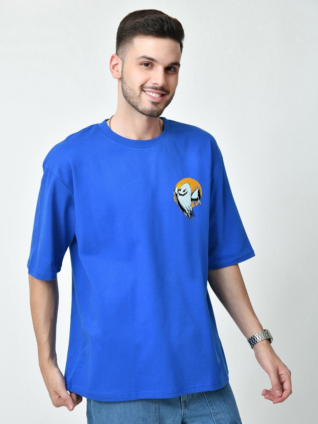 

EKSDEE Men Graphic Printed Round Neck Cotton Relaxed Fit T-shirt, Blue