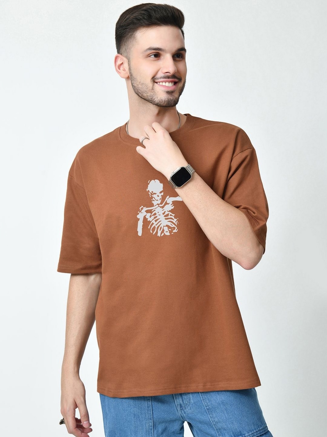 

EKSDEE Men Typography Printed Round Neck Cotton Relaxed Fit T-shirt, Brown