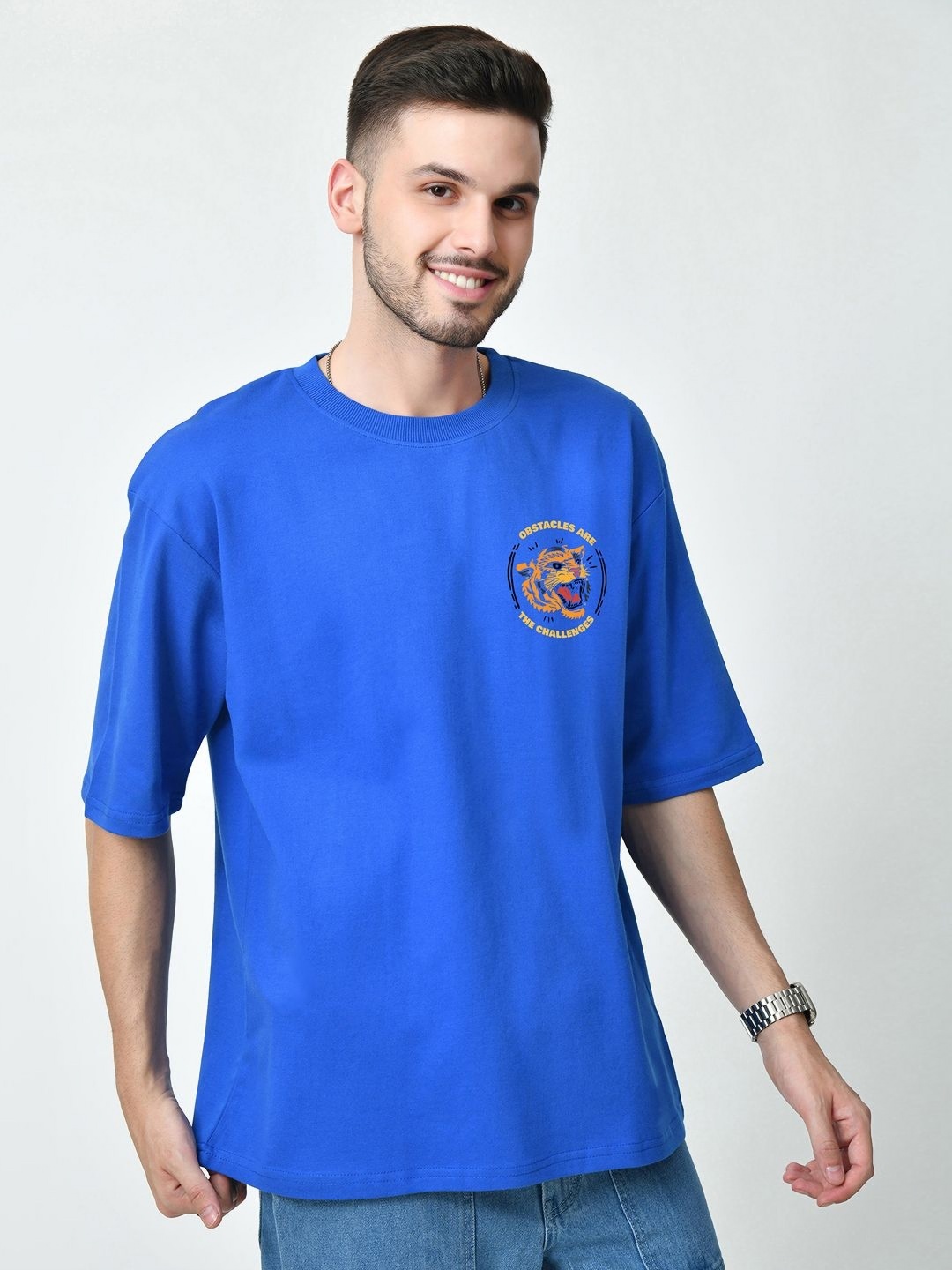 

EKSDEE Men Animal Printed Round Neck Cotton T-shirt, Blue