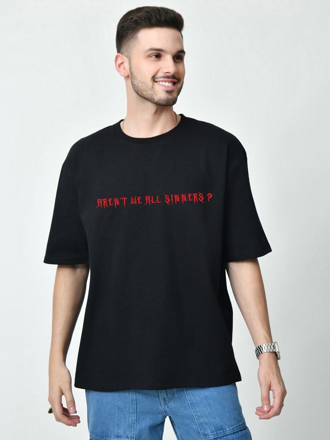 

EKSDEE Men Graphic Printed Round Neck Cotton Relaxed Fit T-shirt, Black