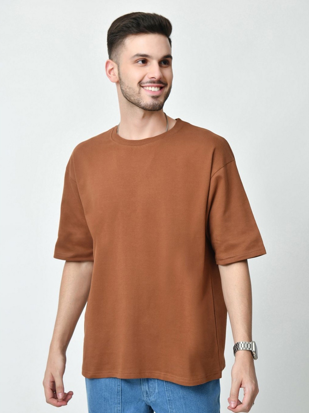 

EKSDEE Men Graphic Printed Round Neck Cotton Relaxed Fit T-shirt, Brown