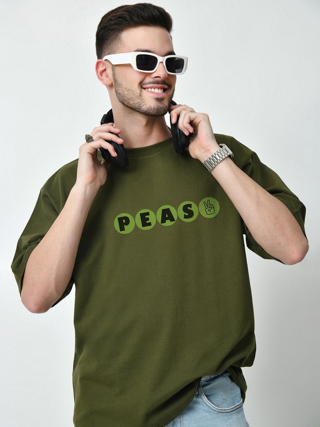 

EKSDEE Men Typography Printed Round Neck Cotton Relaxed Fit T-shirt, Olive