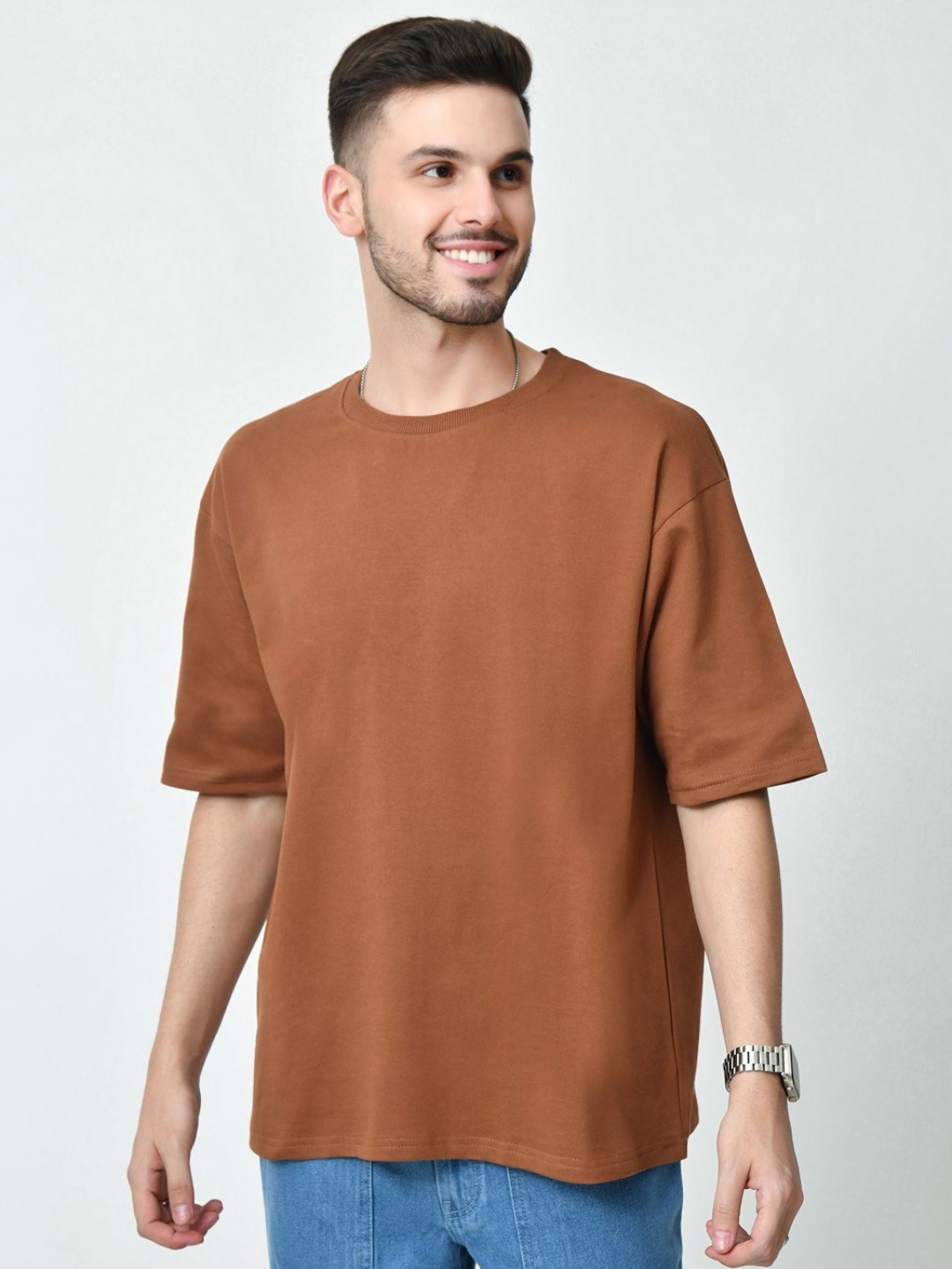 

EKSDEE Men Graphic Printed Round Neck Cotton T-shirt, Rust