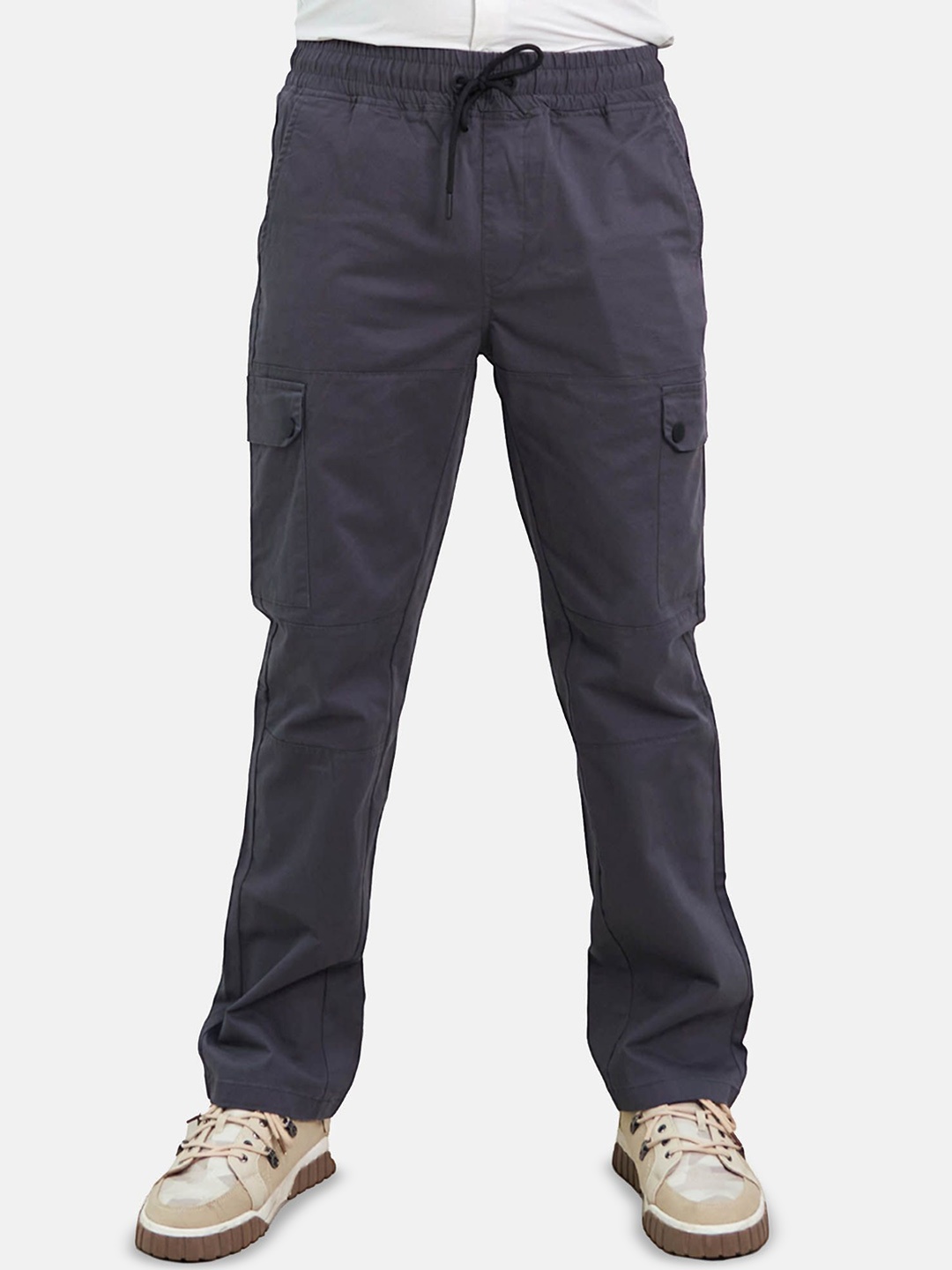 

EDRIO Men Mid Rise Cotton Cargo Trousers, Charcoal