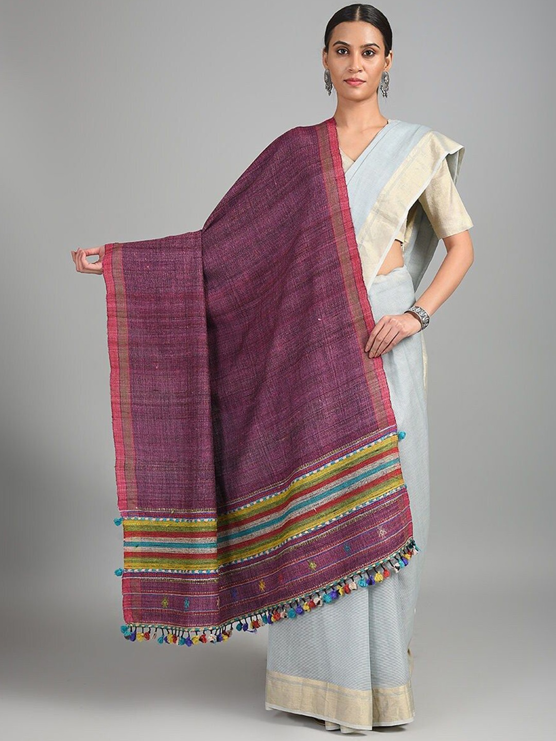

JAYPORE Ethnic Motifs Woven Design Woollen Shawl, Purple