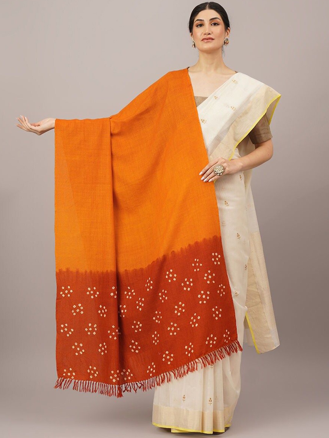

JAYPORE Bandhani Printed Woollen Shawl, Red