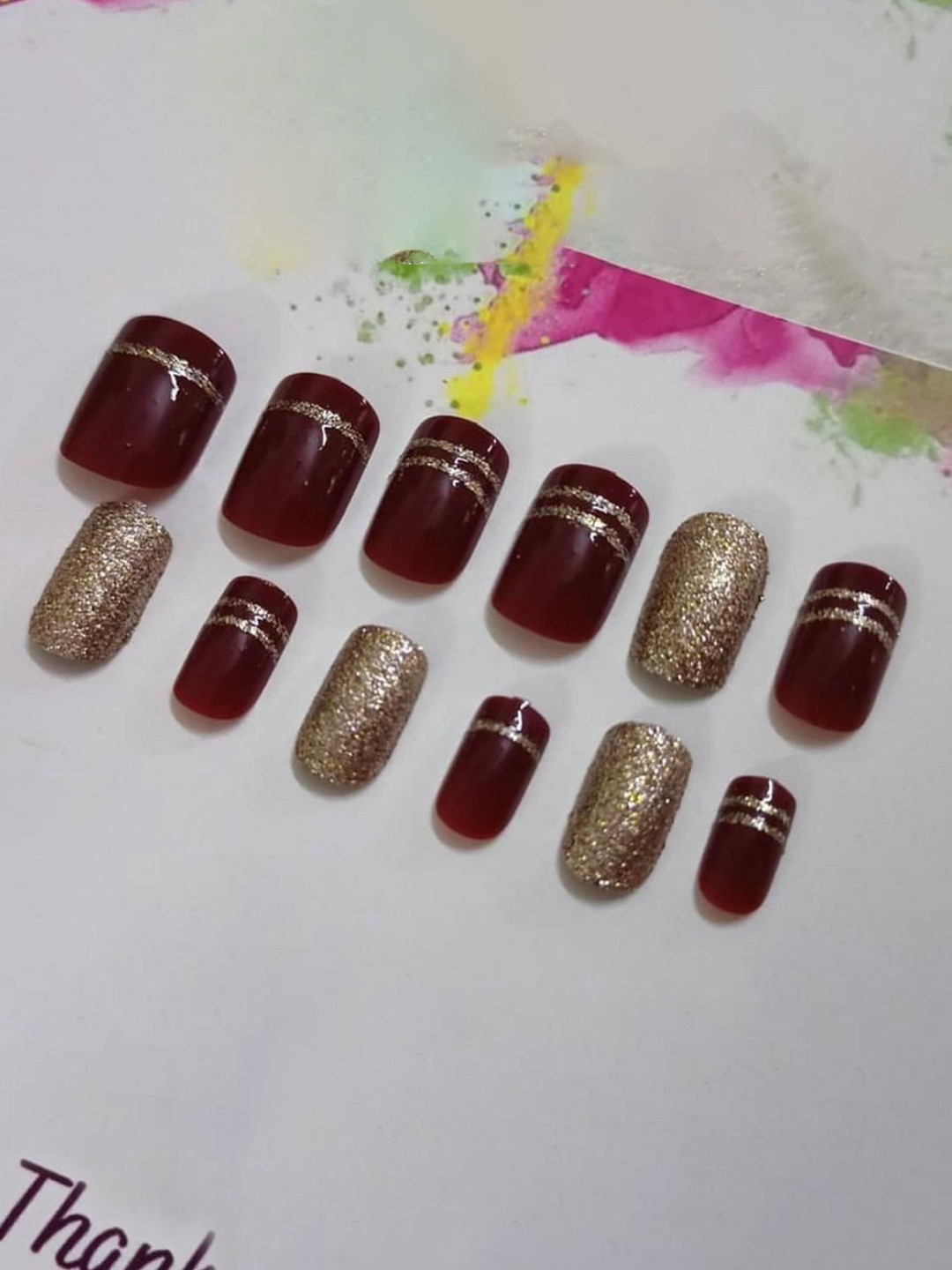 

AMOK STORE Set of 12 Reusable Artificial Nails With Application Kit - Maroon