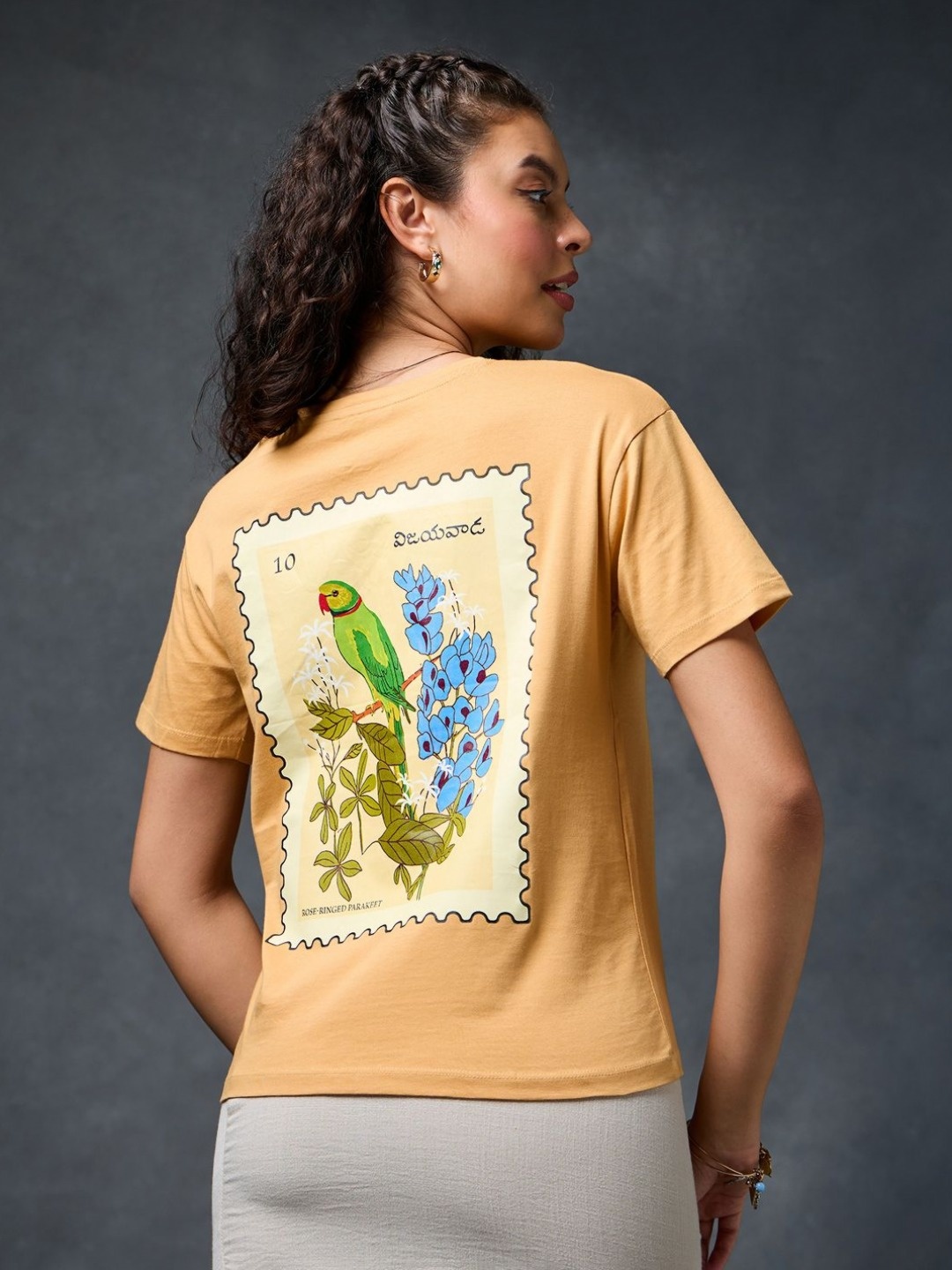 

Saaki Women Graphic Printed Round Neck Cotton T-shirt, Mustard