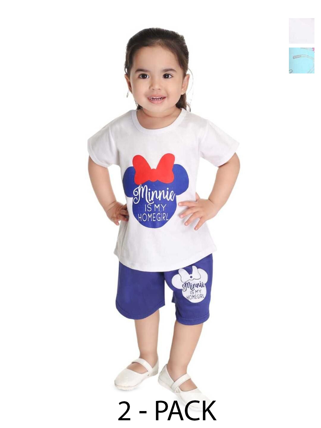 

BAESD Girls Pack Of 2 Round Neck Printed T-shirt with Shorts, White