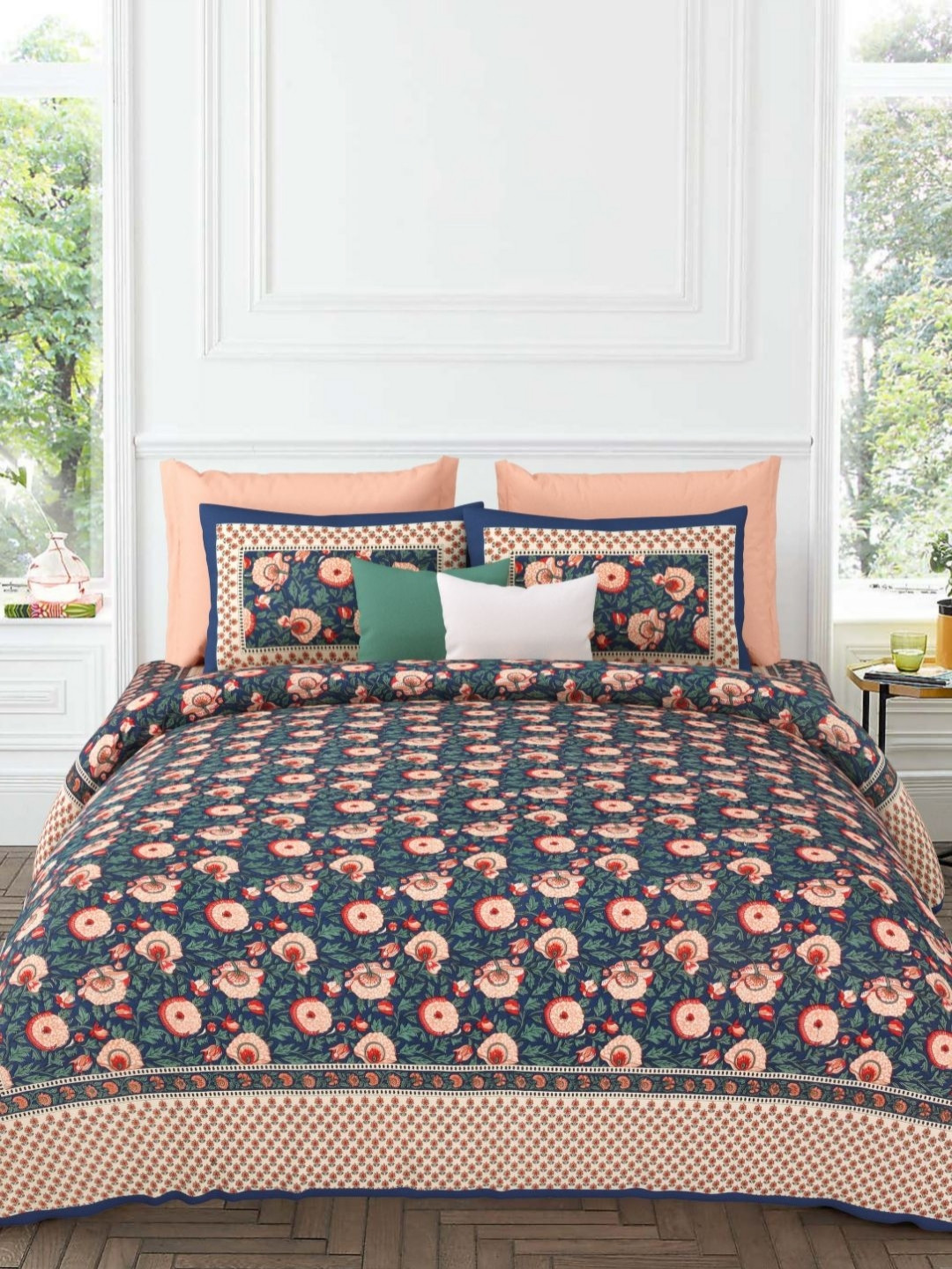 

LIVING ROOTS Red Label Blue Floral Pure Cotton 250 TC King Bedsheet Set-2.64 m x 2.64 m