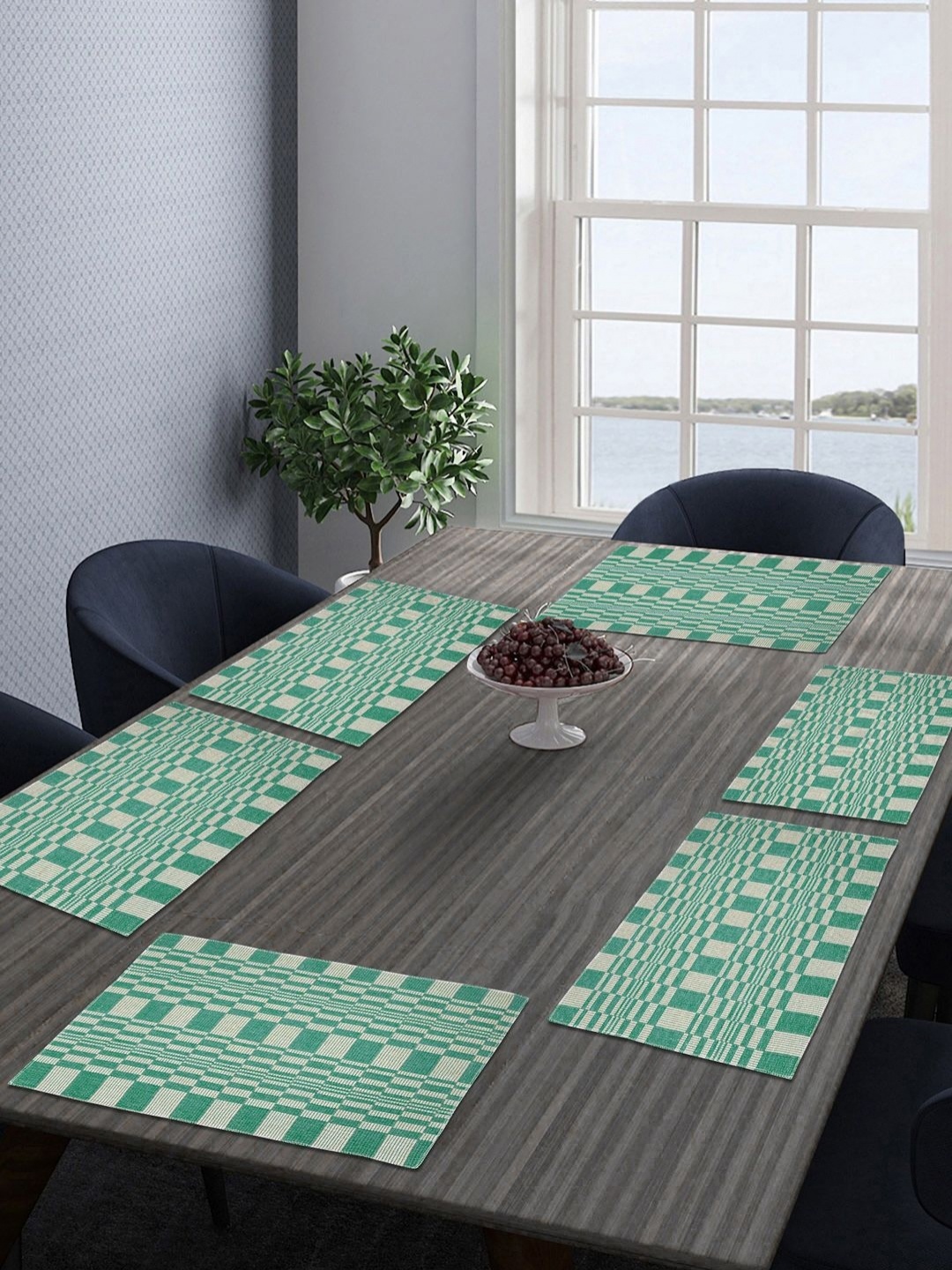 

Aura Green & Off-White 6 Pieces Geometric Printed Cotton Table Placemats