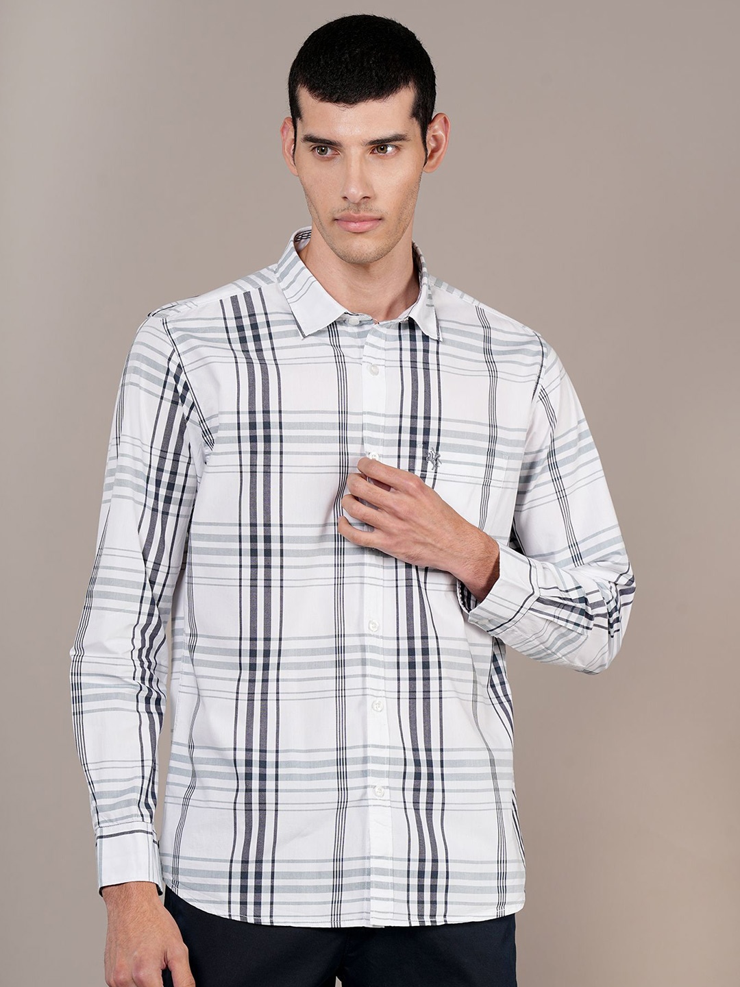 

Cantabil Men Spread Collar Tartan Checked Cotton Casual Shirt, White