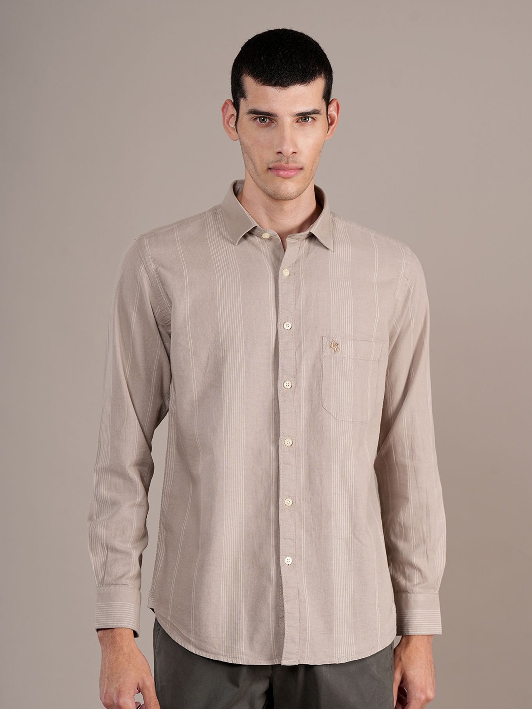 

Cantabil Men Spread Collar Tartan Checked Cotton Casual Shirt, Mauve