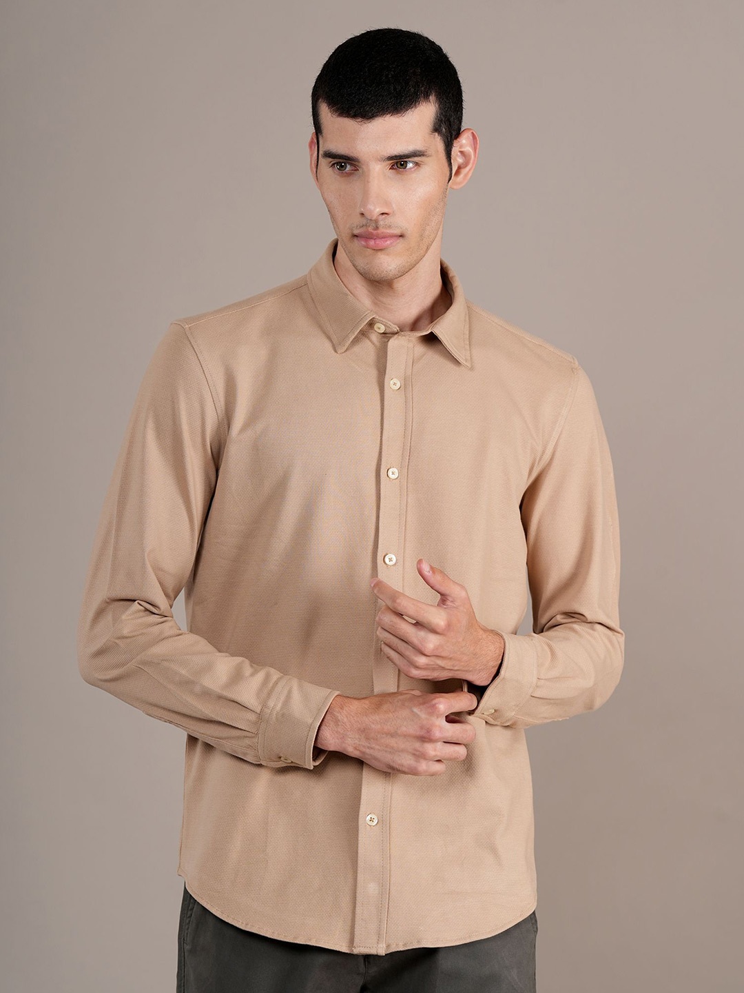 

Cantabil Men Spread Collar Solid Cotton Casual Shirt, Brown