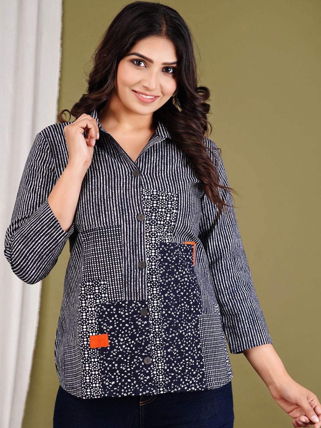 

BAESD Women Spread Collar Striped Cotton Casual Tailored Lightweight Jacket, Navy blue