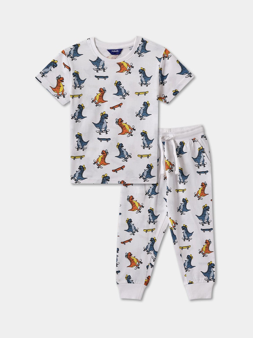 

R&B Boys Graphic Printed Pure Cotton Night suit, White