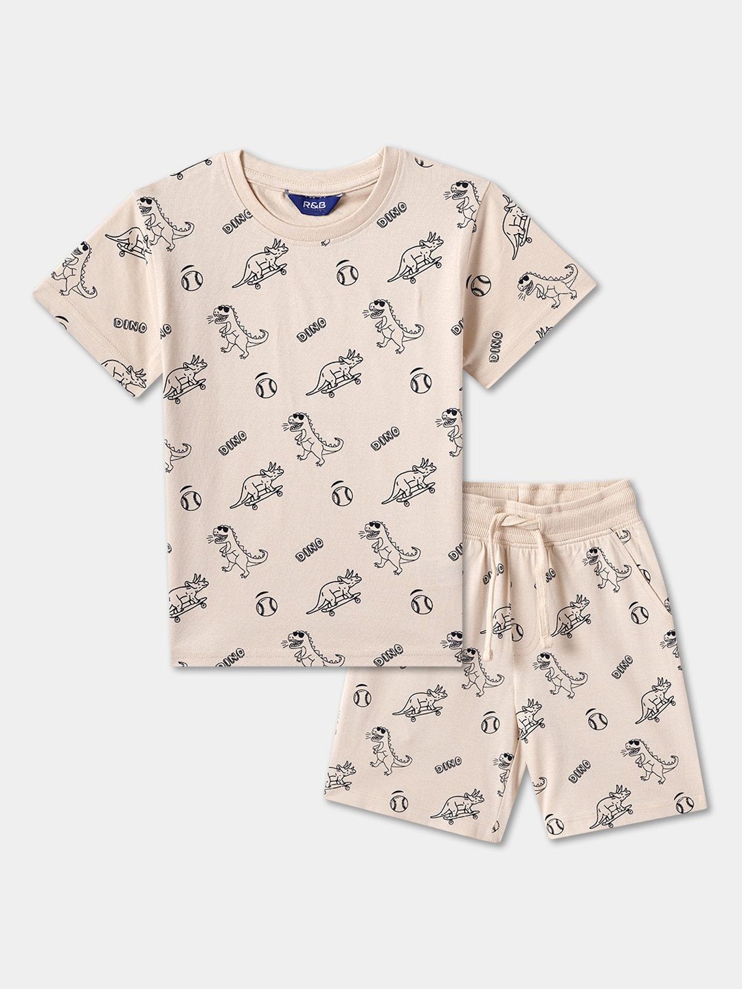 

R&B Boys Graphic Printed Pure Cotton Night suit, Beige