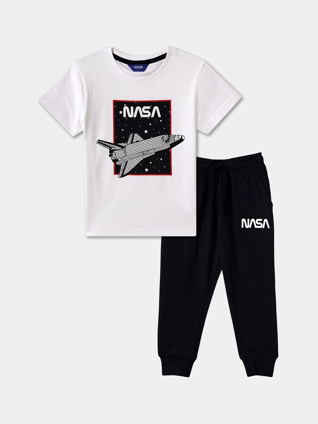 

R&B Boys Graphic Printed Pure Cotton Night suit, White