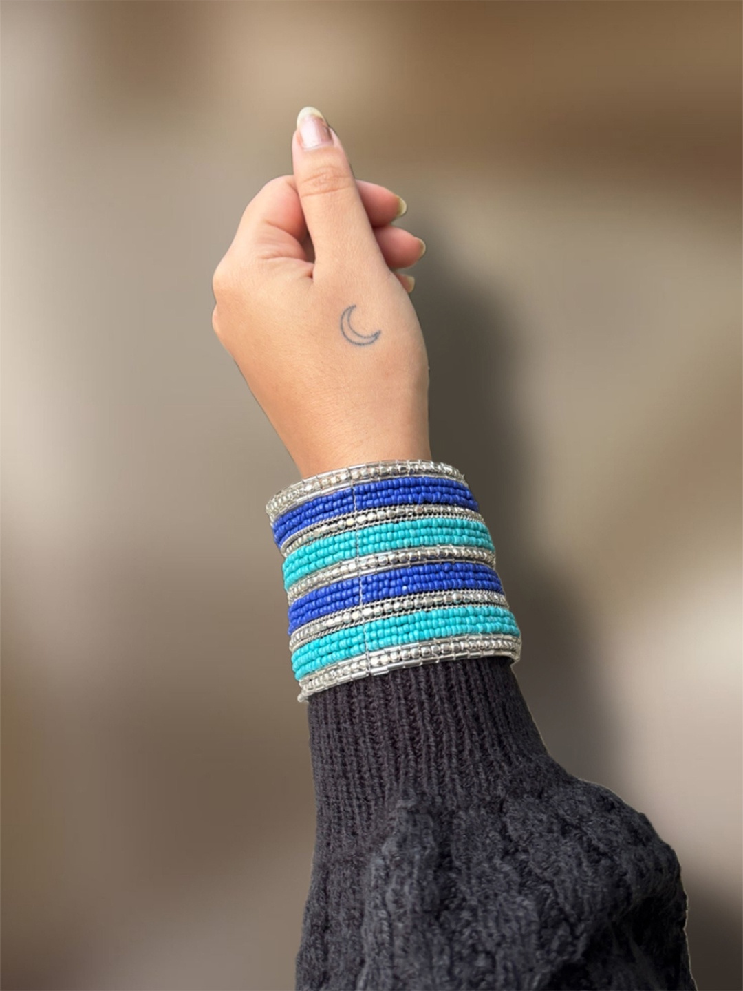 

UnfoldSelf Sliver-Plated Beaded Tribal Bangle, Silver