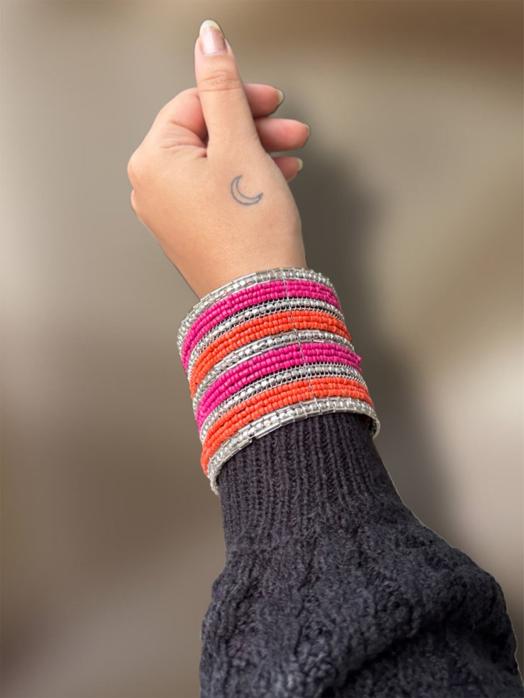 

UnfoldSelf Sliver-Plated Beaded Tribal Bangle, Silver