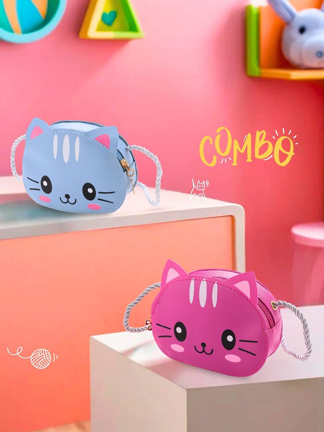 

Tinker Squad Catty Cute Mini Sling Bag Combo of 2 Pcs Girls Fashion Handbag, Blue