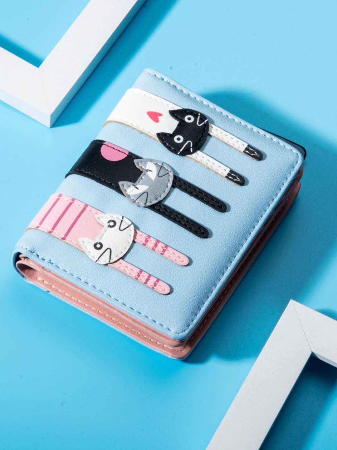 

Tinker Squad Catty Cute Multipockets Two Fold Light Blue Wallet