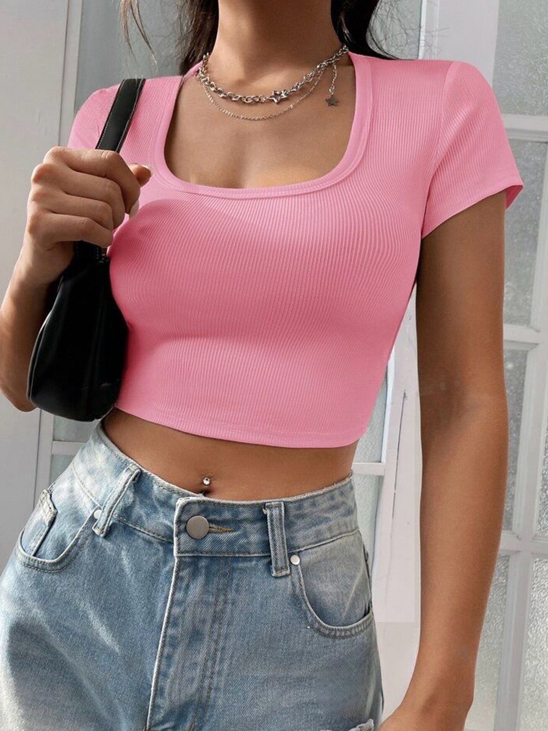 

sollobell Women Cotton Crop Top, Pink