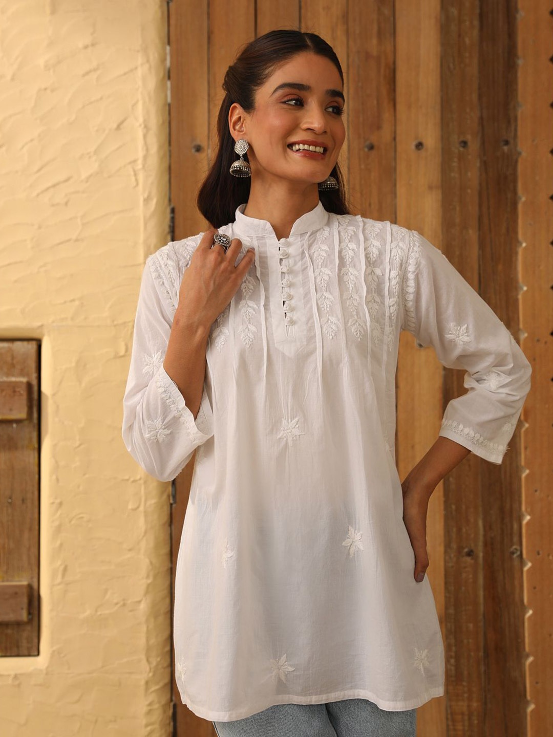 

House of Chikankari Women's Chikankari Woven Top, White