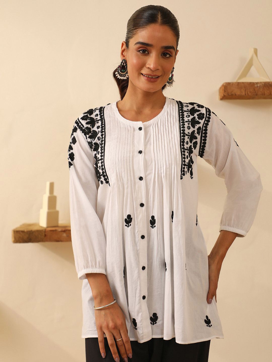 

House of Chikankari Cotton Chikankari Women Top, White