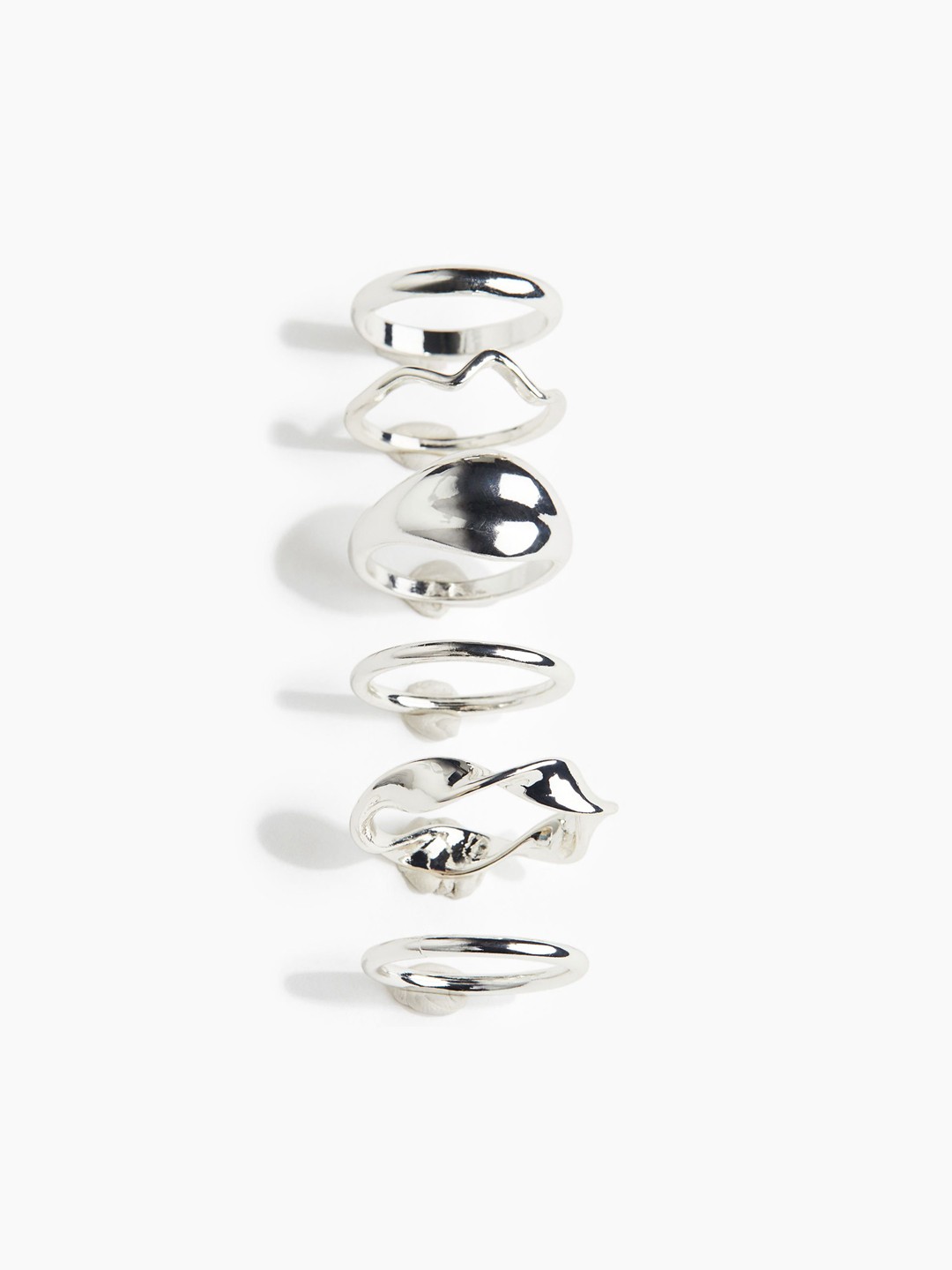 

H&M Stainless Steel 6-Pack Rings, Silver