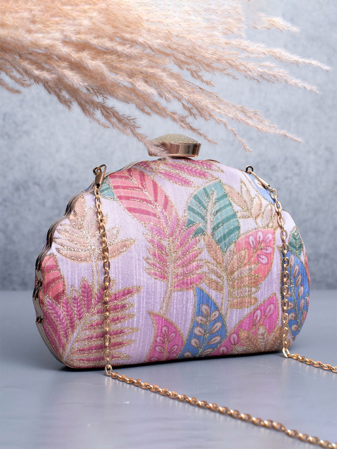 

ARTKLIM Floral Embroidered Box Clutch, Pink