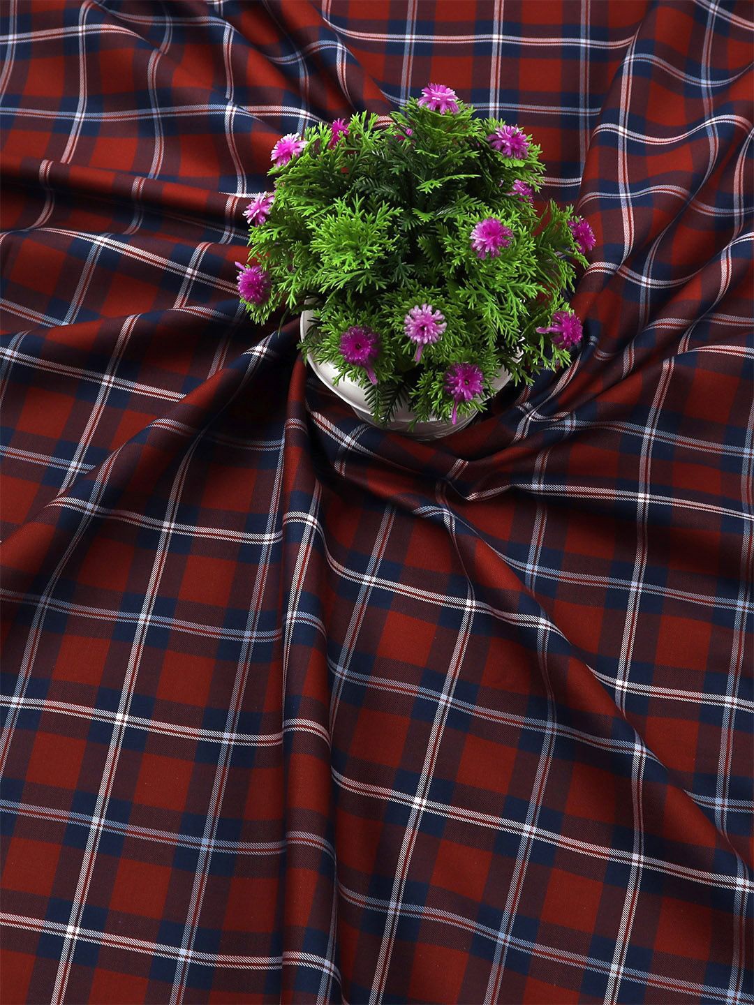

Ramraj Men Checked Cotton Shirt Clothing Fabric, Maroon