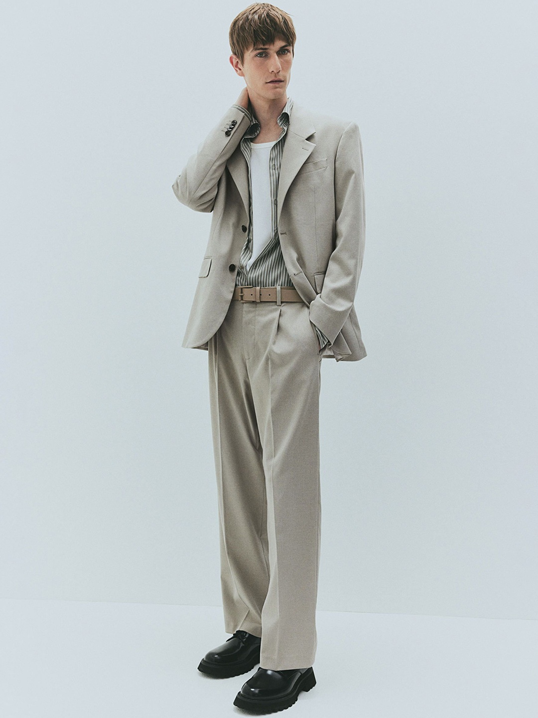 

H&M Loose Fit Suit Trousers, Beige