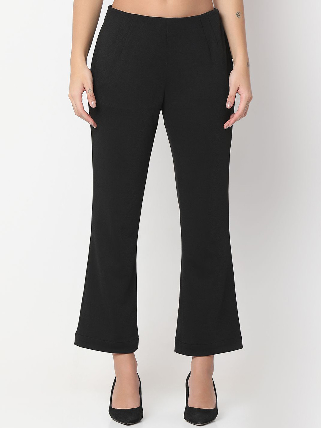 

NOT SO PINK Women Smart Cotton Trousers, Black