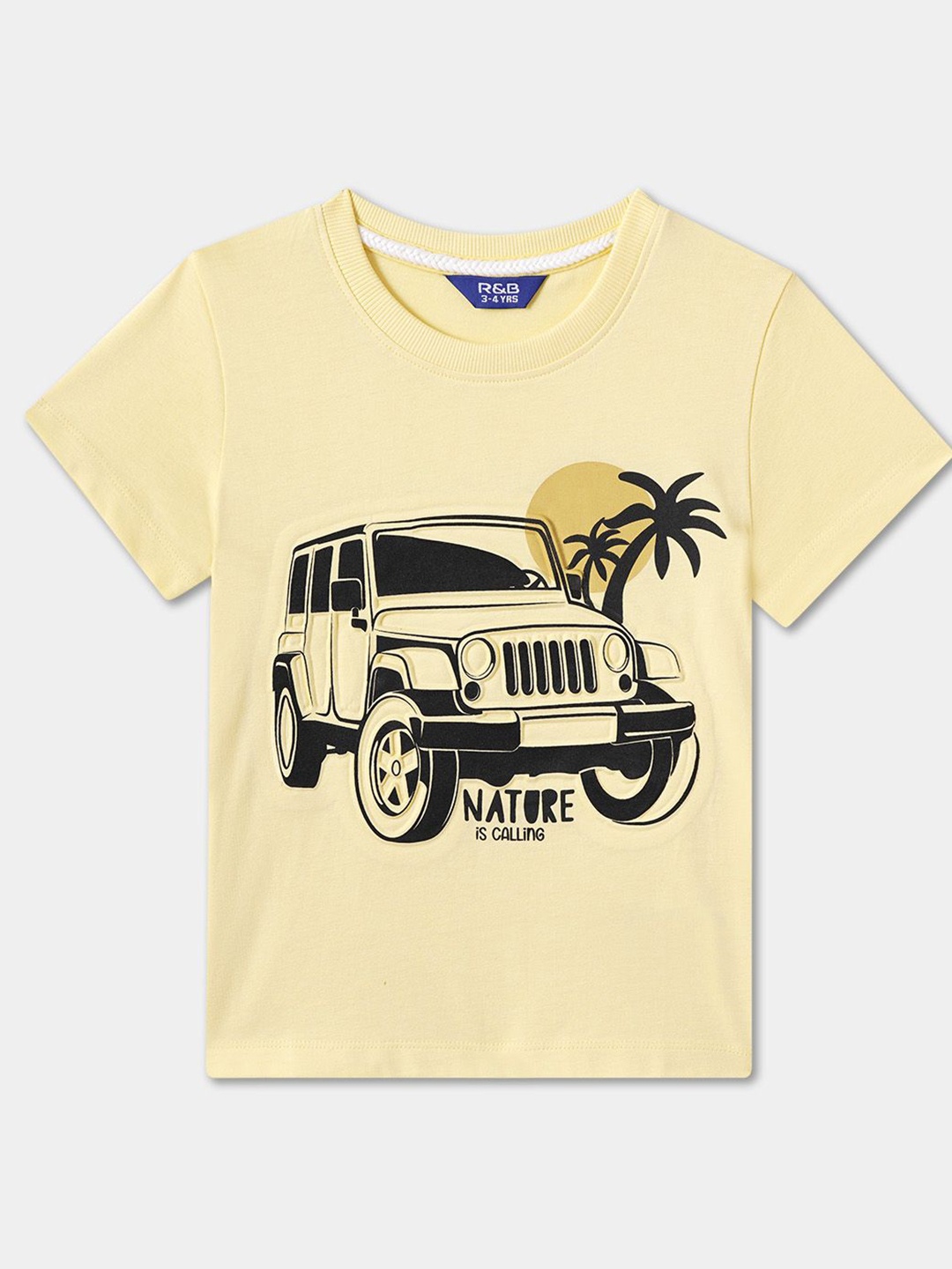 

R&B Boys Graphic Printed Round Neck Cotton T-shirt, Yellow