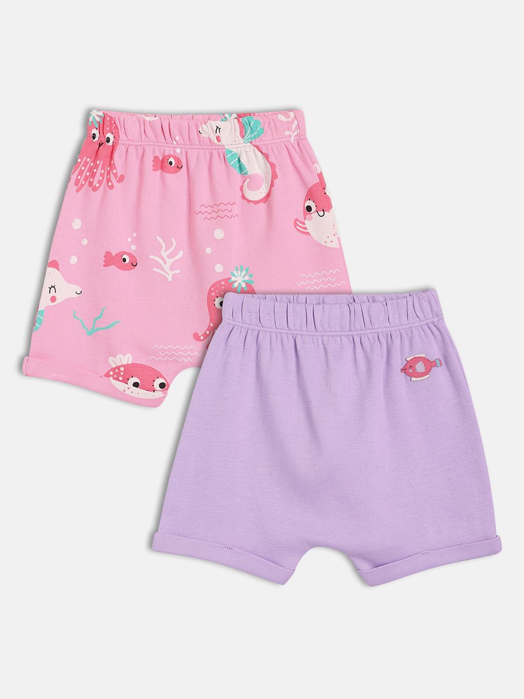 

MINI KLUB Girls Pack Of 2 Conversational Printed Cotton Shorts, Pink