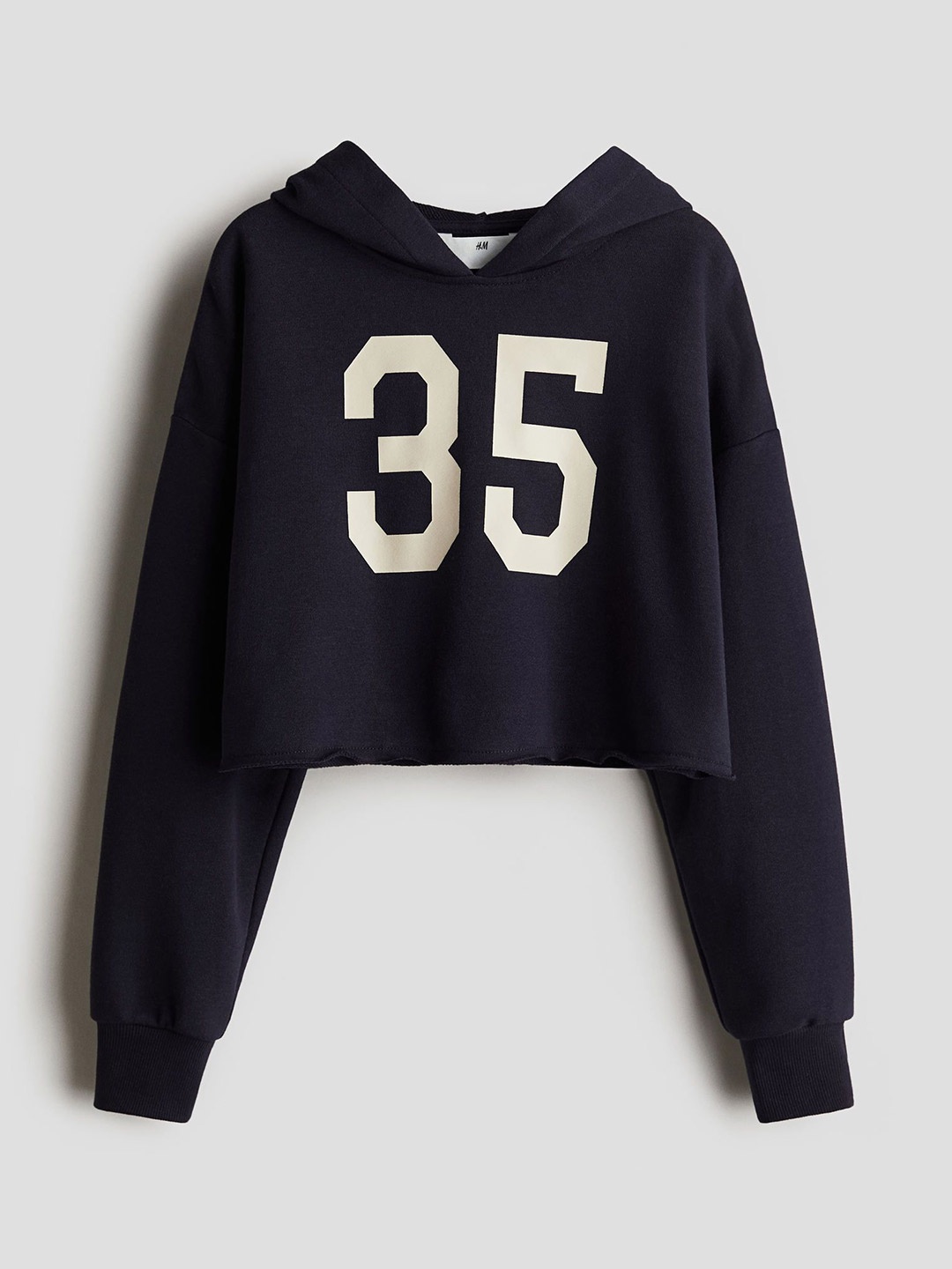 

H&M Printed Cropped Hoodie, Blue