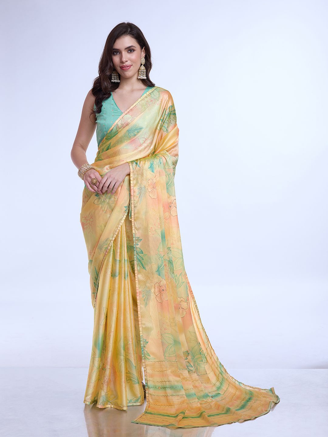 

Ishin Floral Sequinned Poly Chiffon Saree, Mustard