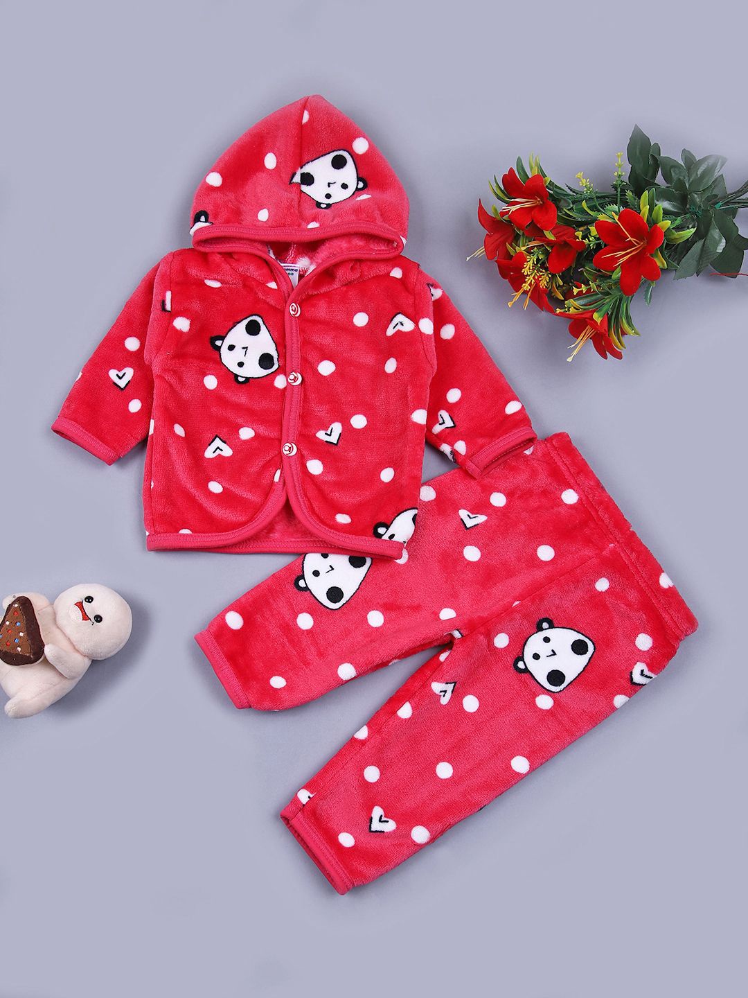 

V-Mart Girls Printed Hooded Sweatshirt With Trouser, Red